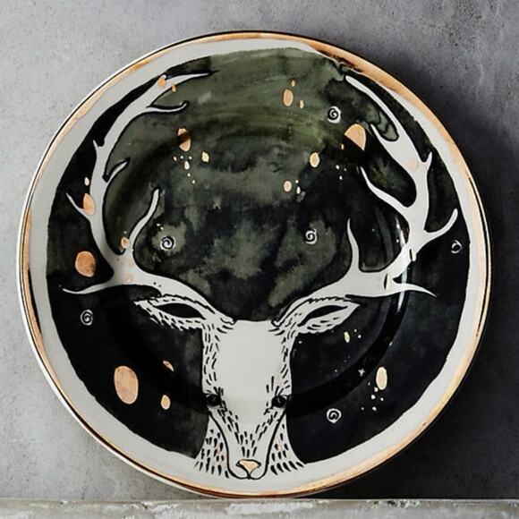 4 Anthropologie Moonlit Forest / Celeste Dessert Plates deer stag holiday cabin - Picture 5 of 6